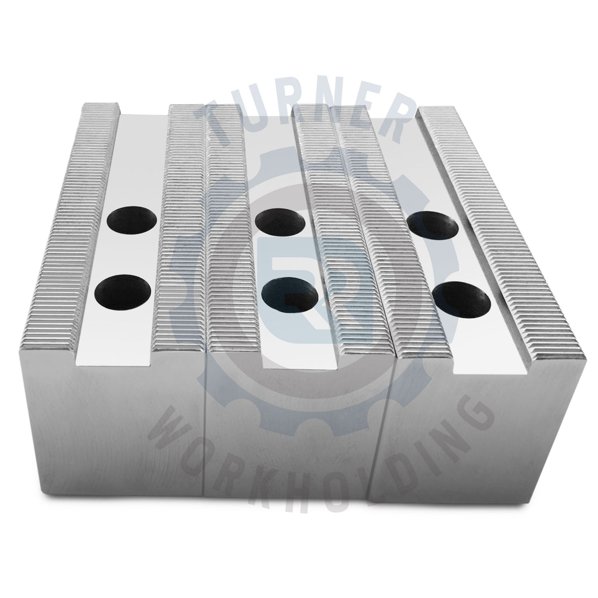 K-15C-4.0-SF - 15" Lathe Chuck Serrated Steel Soft Jaws Set (3 Pcs), Flat, 4.0" Height, for Kitagawa (B-15), Samchully Power Chucks
