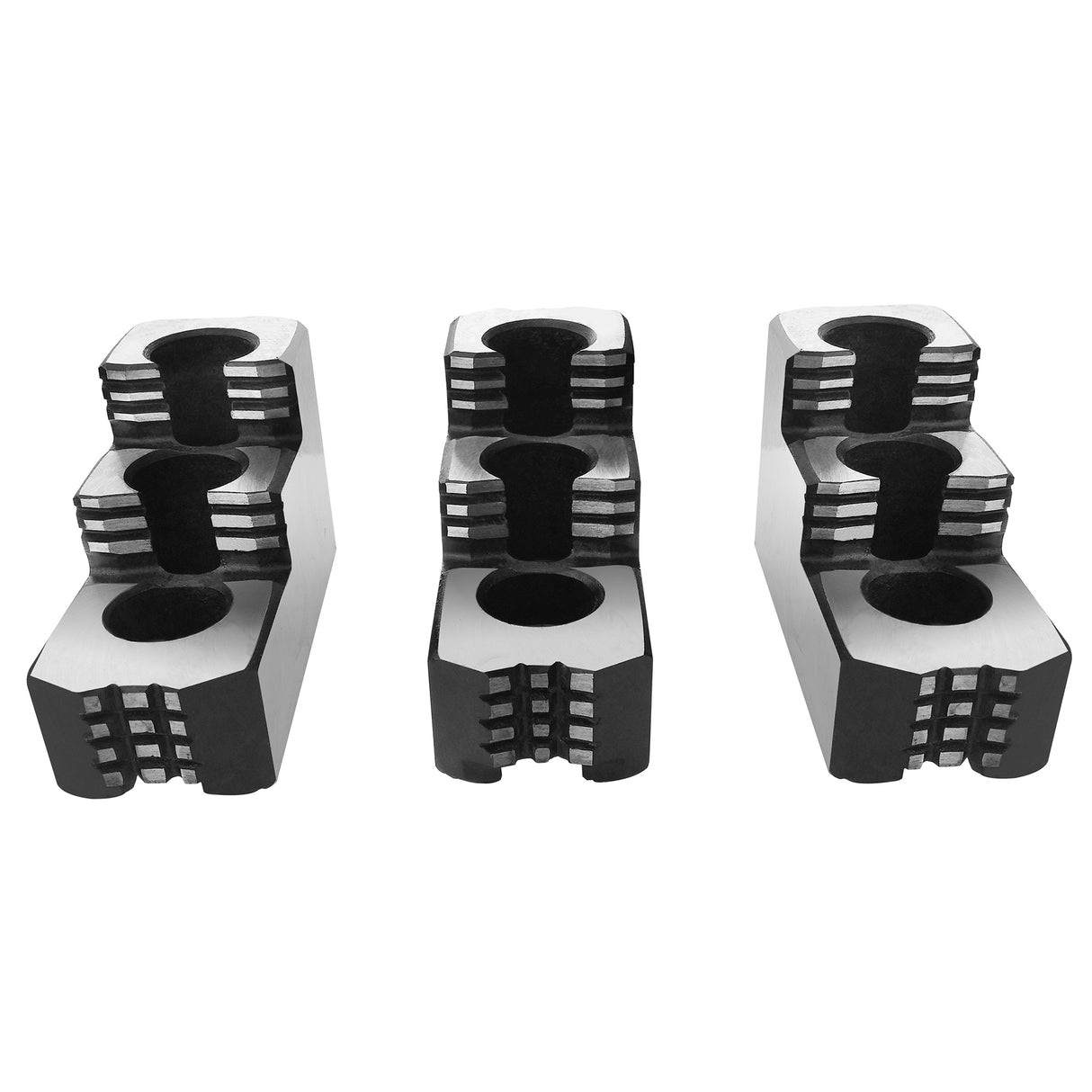 K-8C-HJ - 8" Lathe Chuck Double Step Reversible Hard Jaws for Kitagawa B-208/Samchully Power Chucks, Serrated (1.5 mm x 50), Steel, 3pc Set