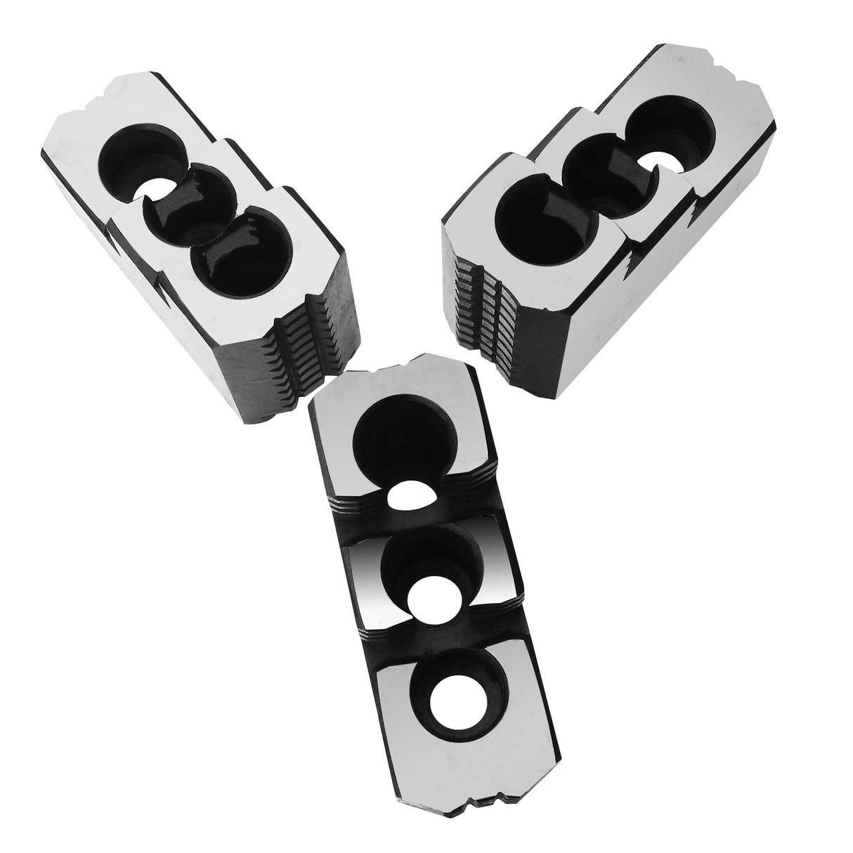 K-10C-HJ - 10" Lathe Chuck Double Stepped Hard Jaws for Kitagawa B-210/Samchully Chucks, Serrated (1.5 mm x 50), Steel, 3pc Set