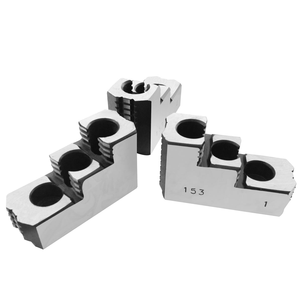 K-10C-HJ - 10" Lathe Chuck Double Stepped Hard Jaws for Kitagawa B-210/Samchully Chucks, Serrated (1.5 mm x 50), Steel, 3pc Set