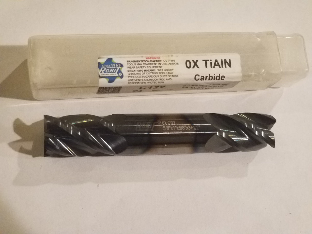 5/8" Dia Double Ended Carbide Square End Mill- 4 flutes,TiALN Coated, OAL -3.5"