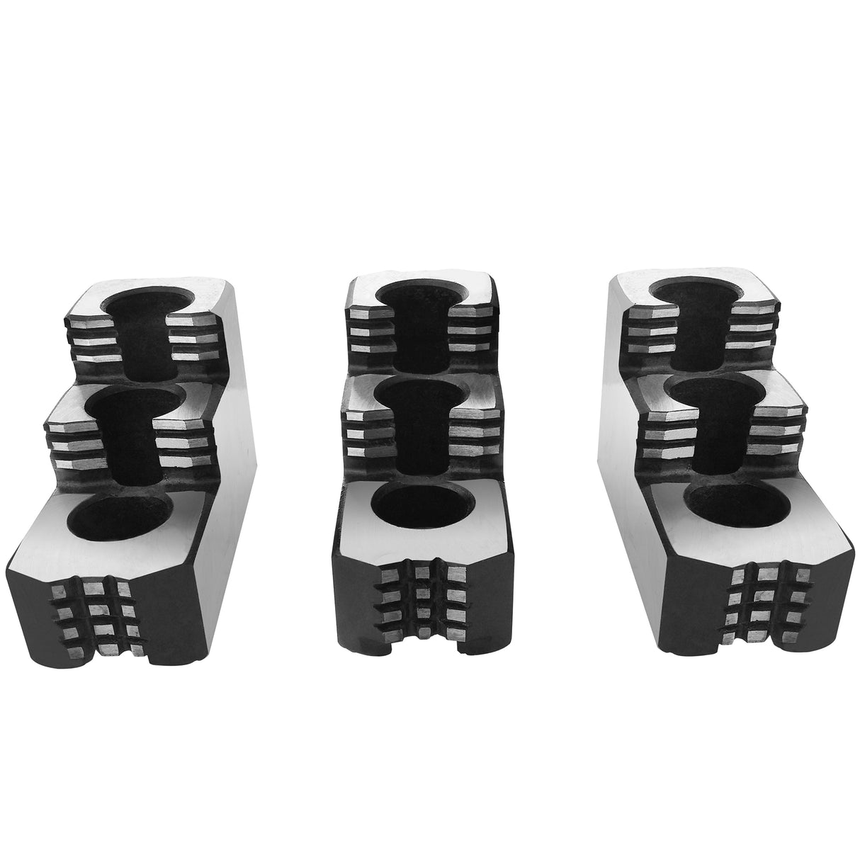 K-8C-HJ - 8" Lathe Chuck Double Step Reversible Hard Jaws for Kitagawa B-208/Samchully Power Chucks, Serrated (1.5 mm x 50), Steel, 3pc Set